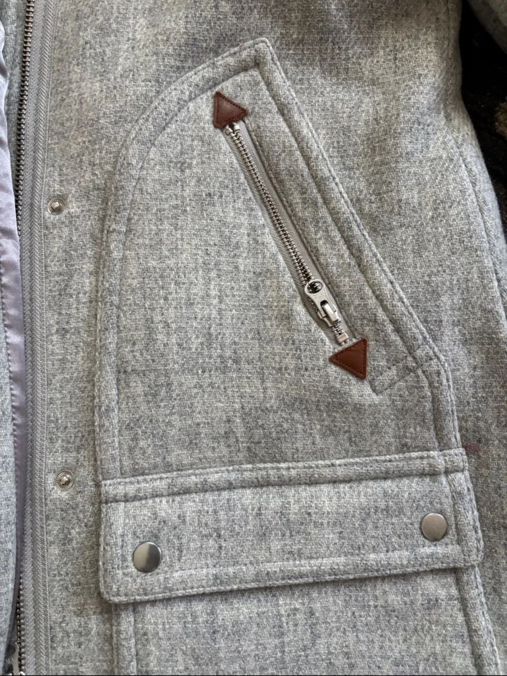 J. Crew Light Gray Hooded Wool-Blend Pea Coat with Faux-Fur Trim - Picture 5 of 6
